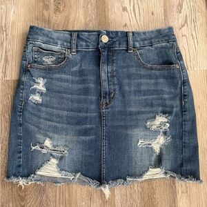Distressed Blue Denim Mini Skirt - Women